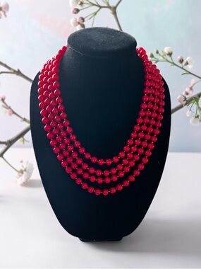 Vintage Endless Red Beaded Fashion Necklace - Classic Statement